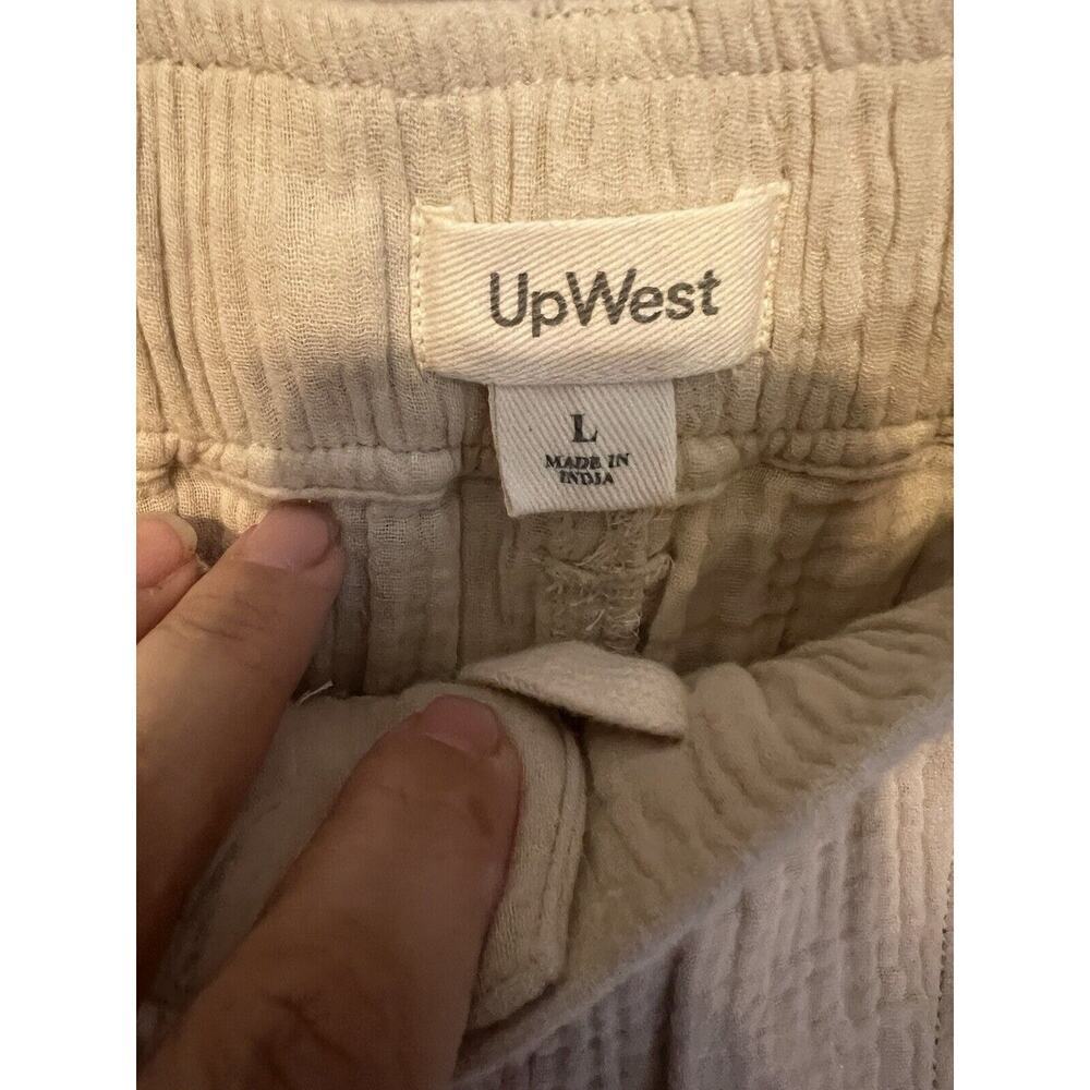 Women Cream Crinckled Cotton Textured Pants Sz Large Elastic Waist Upwest — image 4 of 8